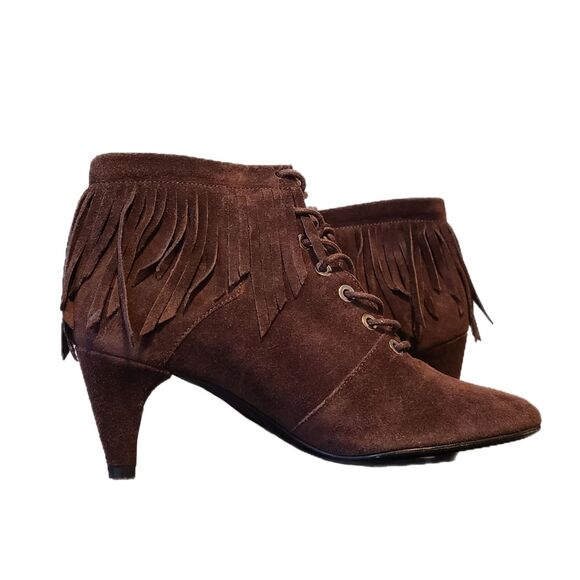 Maje Brown Velvet Y2K Boho Suede Lace-Up Fringe Booties, Size 6, VGUC, MSRP $500 - Picture 2 of 9